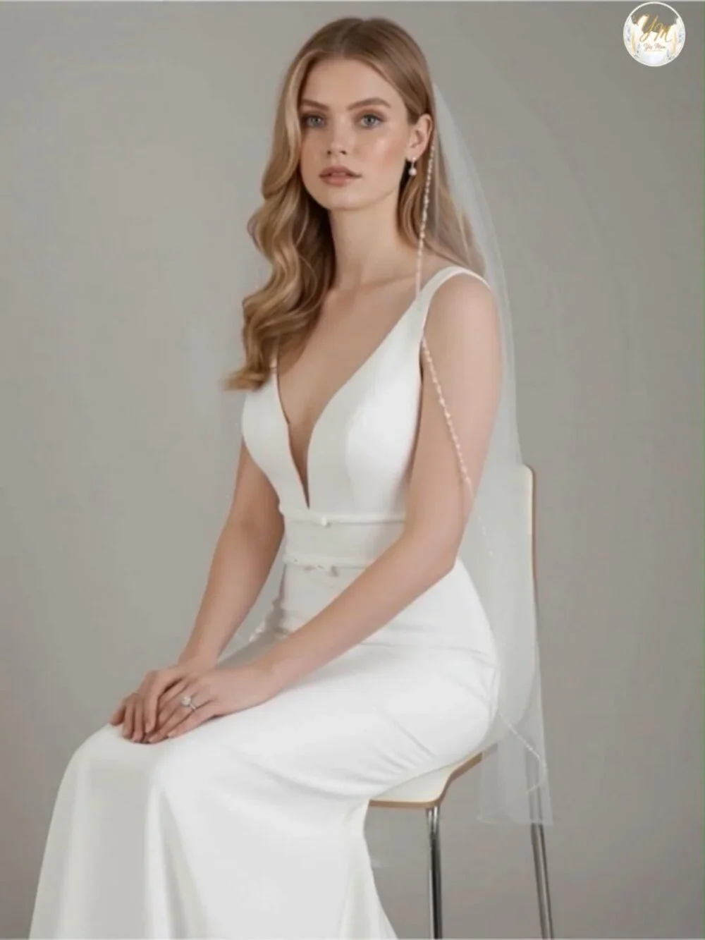 Fingertip Length Bridal Veil with Pearls Beaded Edge, Tulle Wedding Veil with